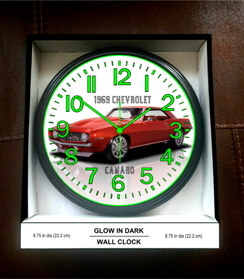 1969 Chevy Chevrolet Camaro Glow In The Dark Wall Clock