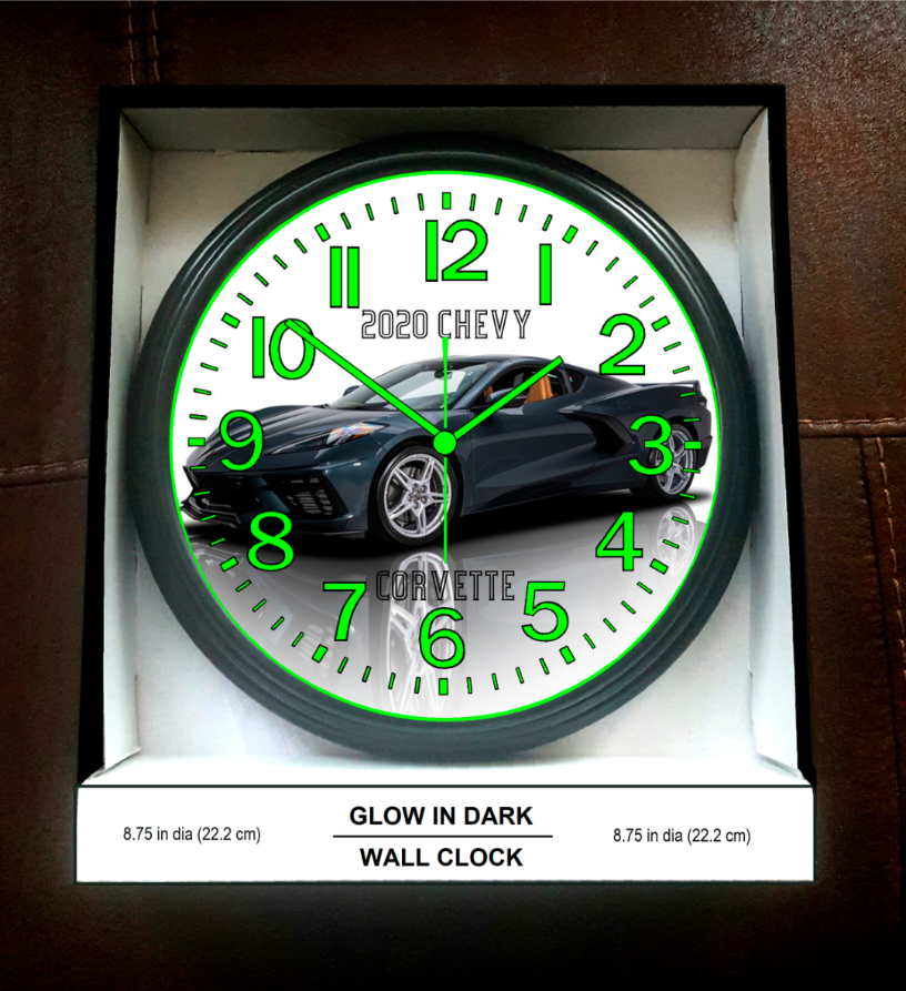 2020 Chevy Chevrolet Corvette Glow In The Dark Wall Clock New!