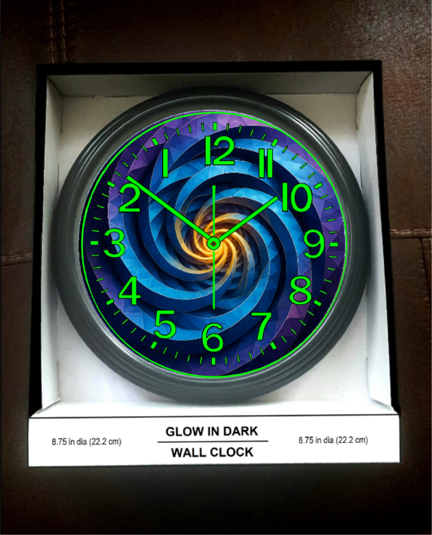 Glow-in-Dark Reverse Ticking Wall Clock 3D Dimensional New!
