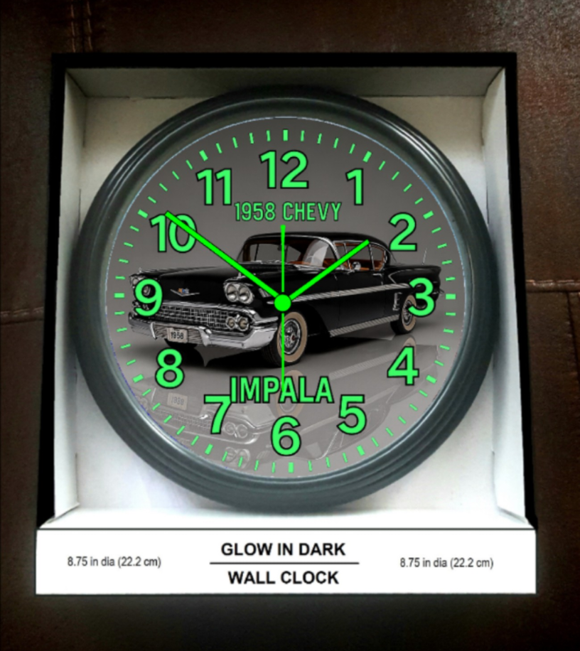 1958 Chevy Chevrolet Impala Glow In The Dark Wall Clock New!