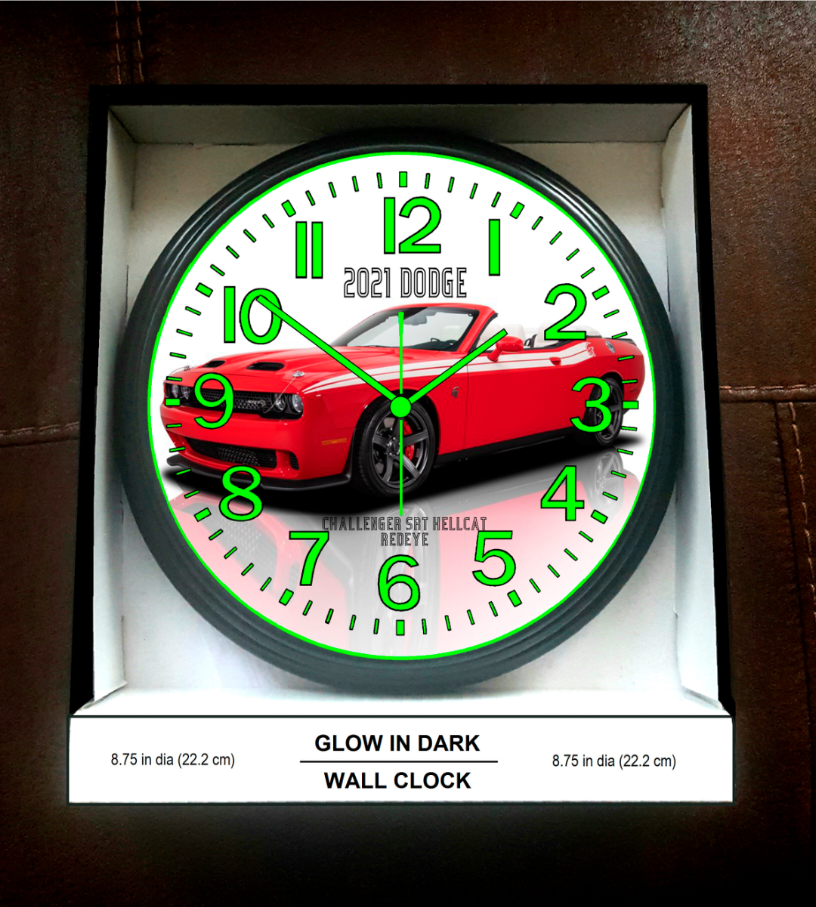 2021 Dodge Hellcat Red Eye Glow In The Dark Wall Clock New!