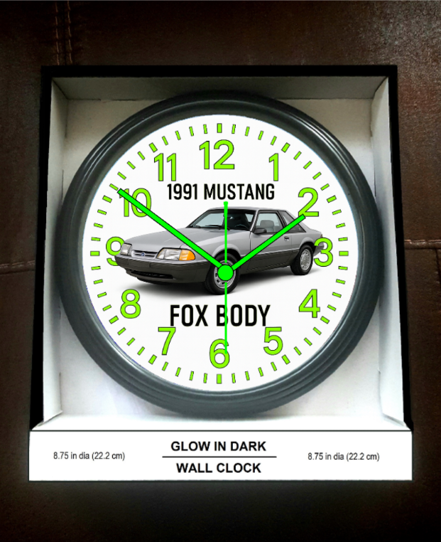 1991 Ford Mustang Fox Body Glow In The Dark Wall Clock New!