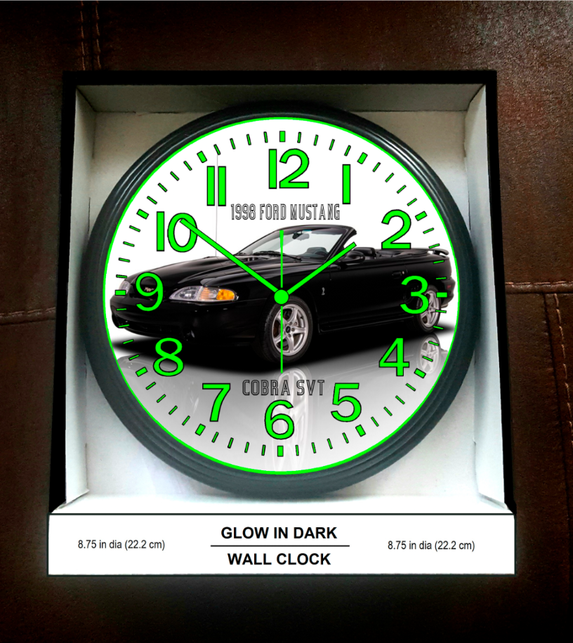 1998 Ford Mustang Cobra Glow In The Dark Wall Clock New!
