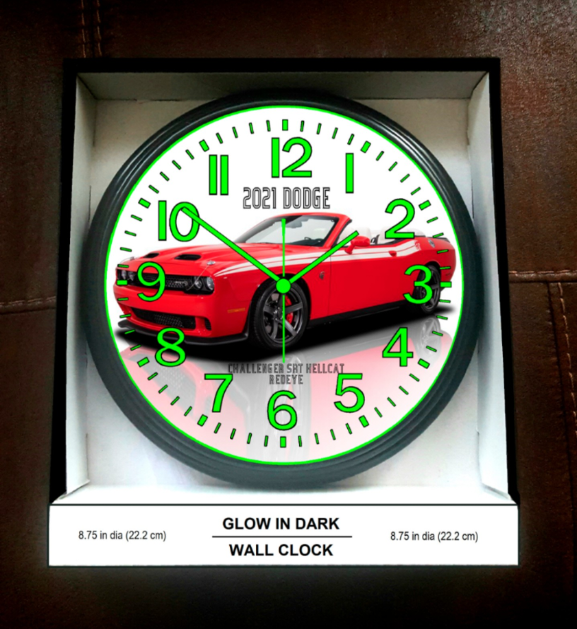 2021 Dodge Hellcat Red Eye Convertible Glow In The Dark Wall Clock New!