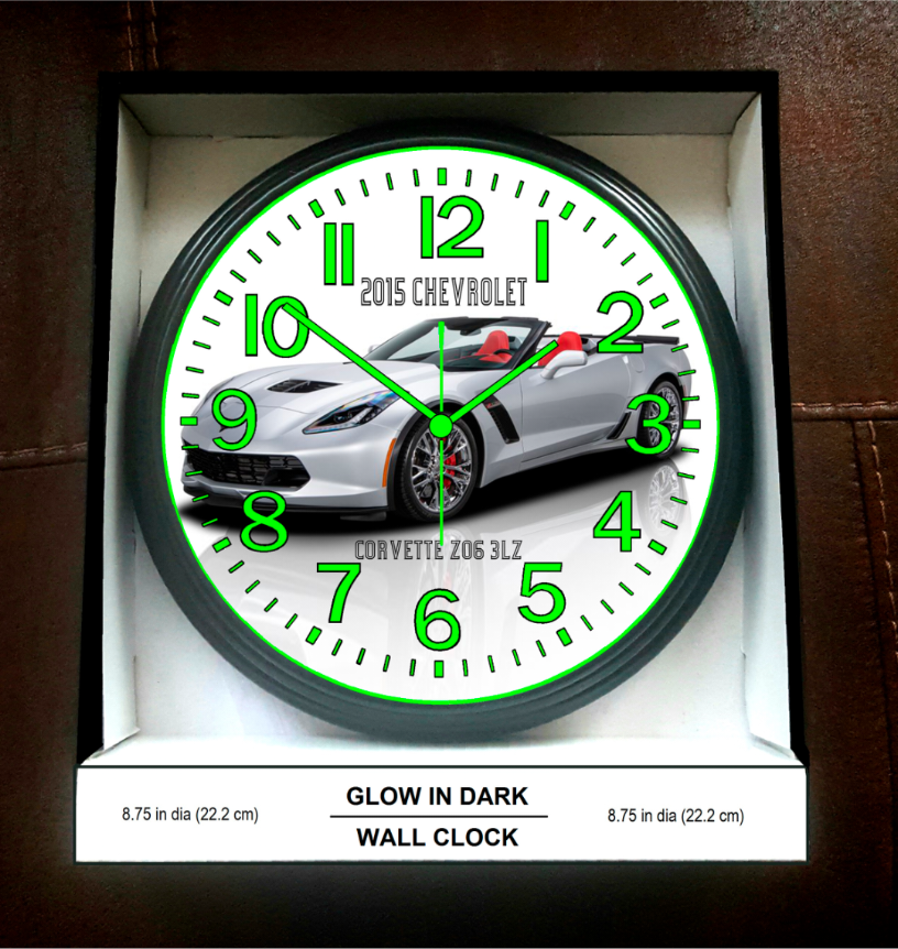 2015 Chevrolet Corvette Chevy Glow On The Dark Wall Clock New!