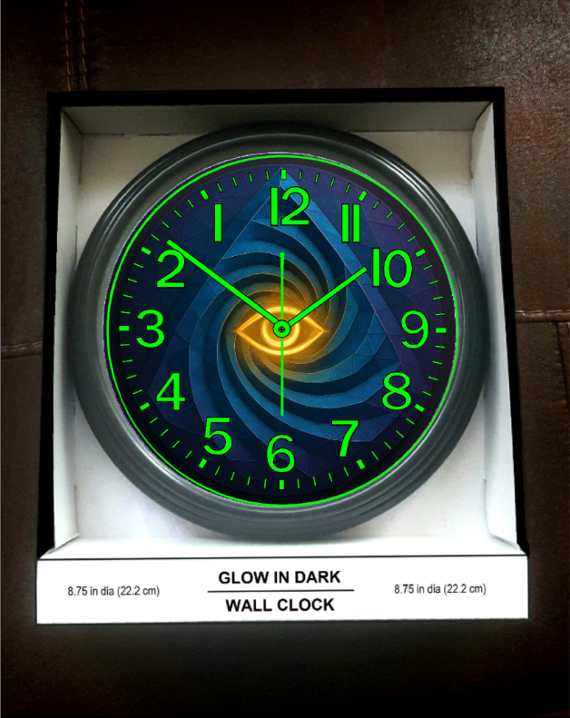 Glow-in-Dark Reverse Ticking Wall Clock 3D Dimensional New!