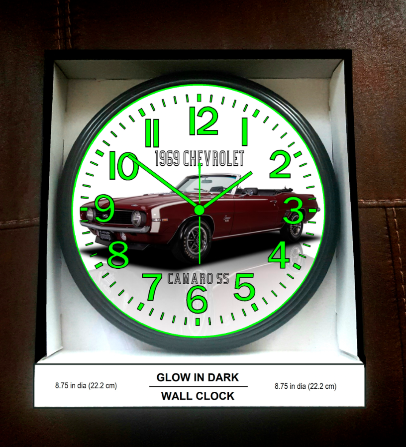 1969 Chevy Chevrolet Camaro SS Glow In The Dark Wall Clock New!