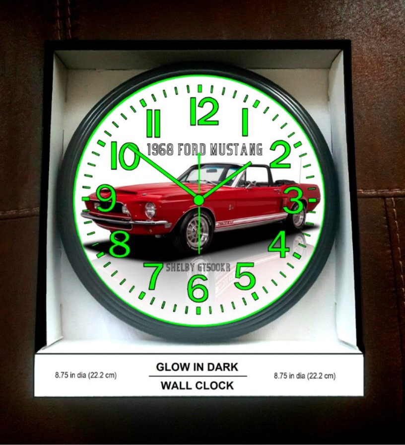 1968 Ford Mustang Shelby GT Glow In The Dark Wall Clock New!