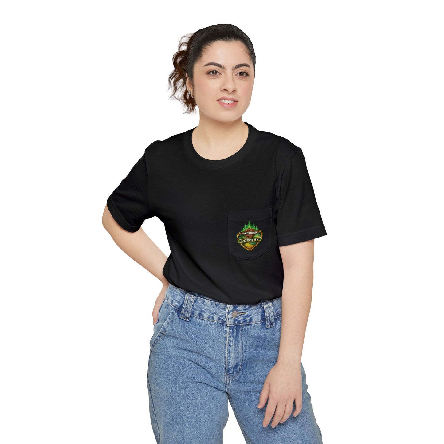 Dorothy Harley-Davidson Pocket T‑Shirt — Follow the Yellow Brick Road Motorbike Tee
