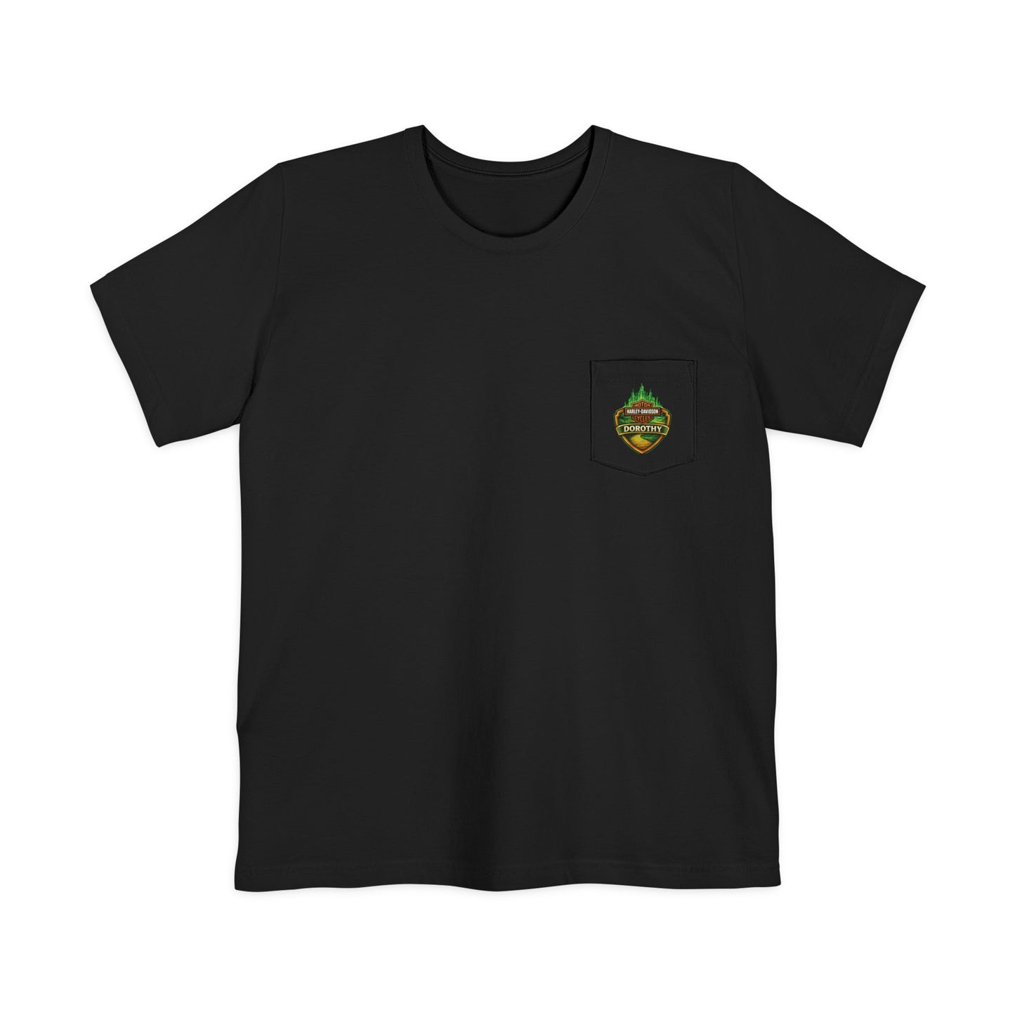 Dorothy Harley-Davidson Pocket T‑Shirt — Follow the Yellow Brick Road Motorbike Tee