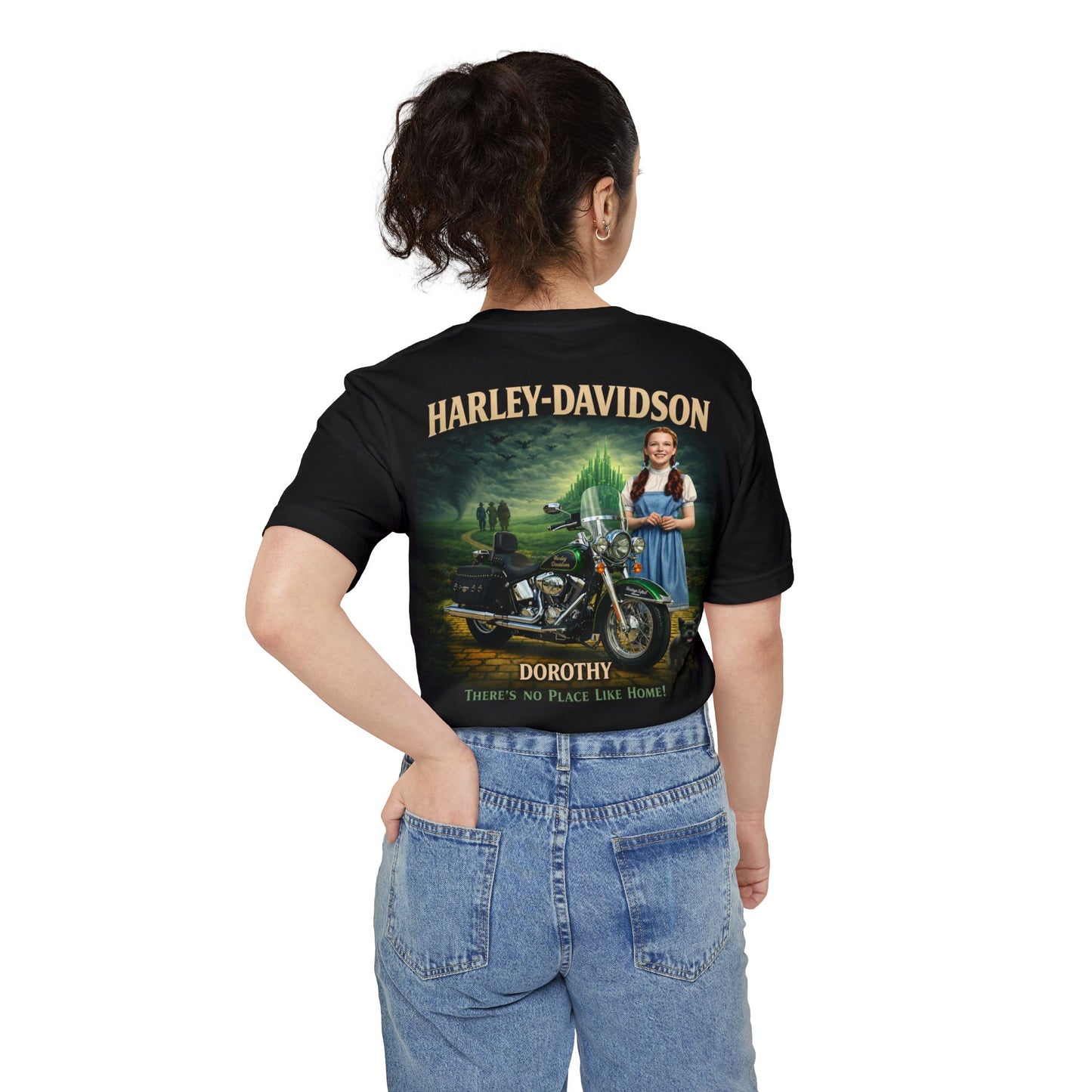 Dorothy Harley-Davidson Pocket T‑Shirt — Follow the Yellow Brick Road Motorbike Tee