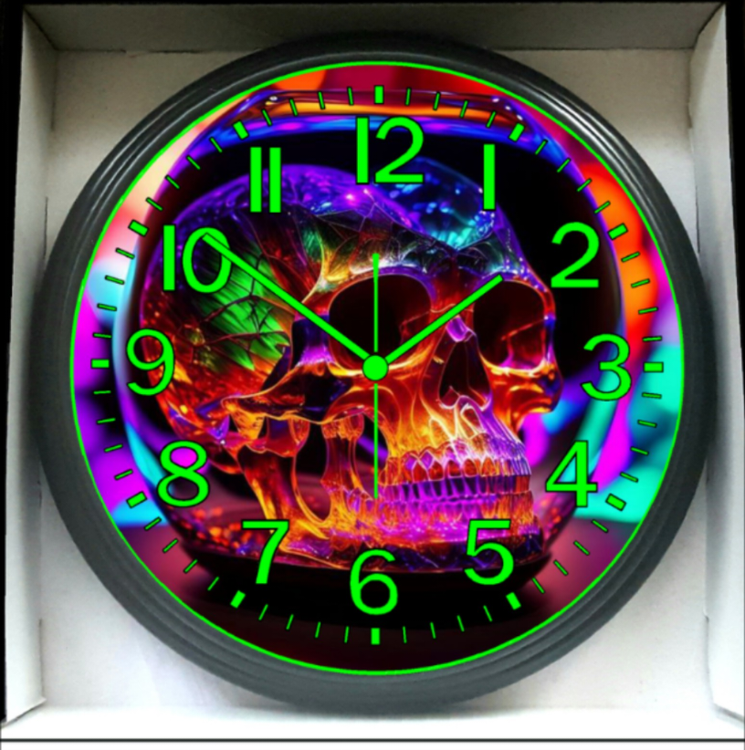 Skull Blacklight Glow In The Dark Wall Clock New!