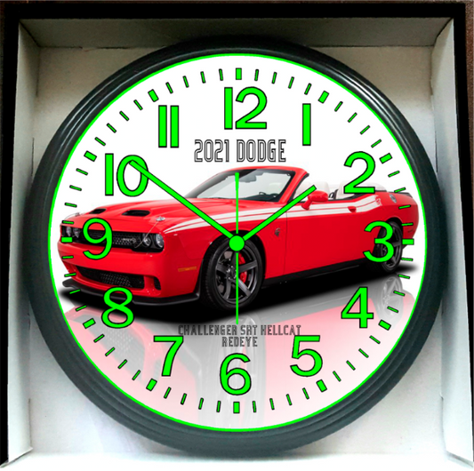2021 Dodge Hellcat Red Eye Glow In The Dark Wall Clock New!