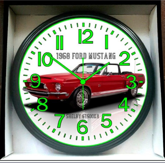 1968 Ford Mustang Shelby GT Glow In The Dark Wall Clock New!