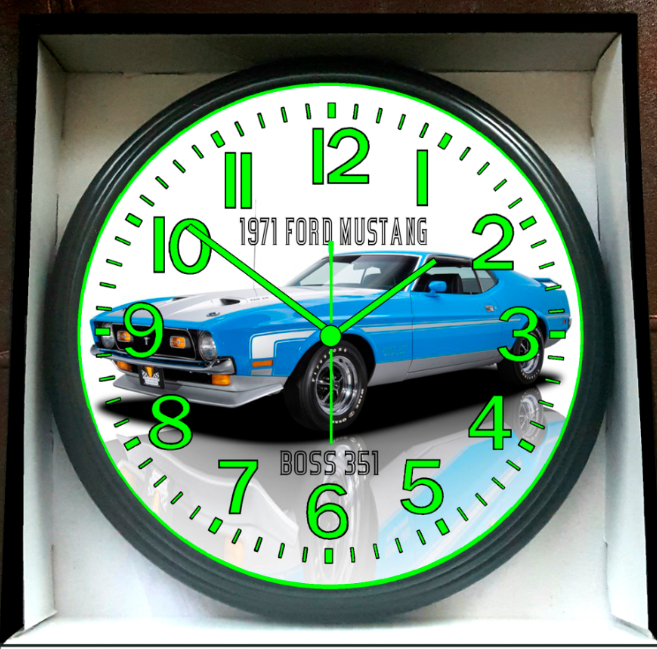 1971 Ford Mustang Boss 351 Glow In The Dark Wall Clock New!