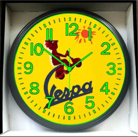 Vespa Scooter Motorcycle Shop Garage Glow In The Dark Wall Clock New!