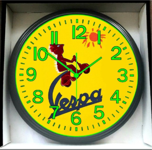 Vespa Scooter Motorcycle Shop Garage Glow In The Dark Wall Clock New!