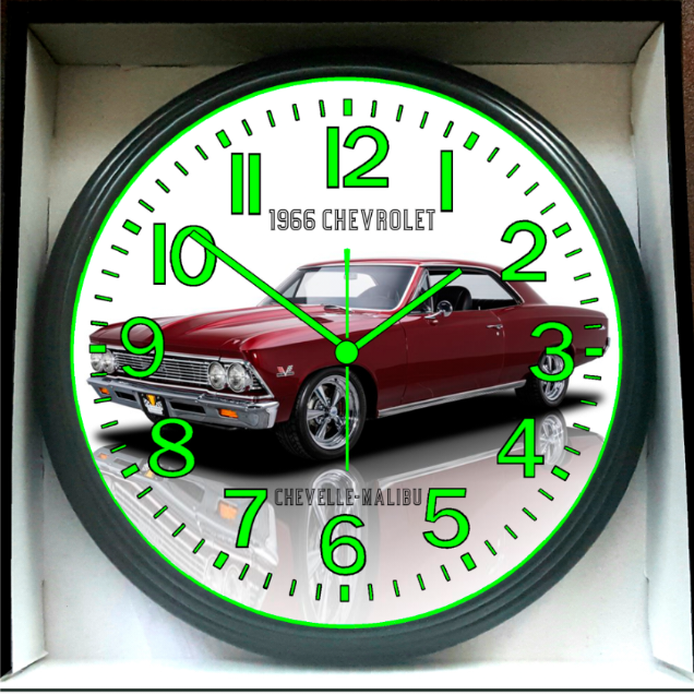 1966 Chevy Chevrolet Chevelle Malibu Glow In The Dark Wall Clock New!