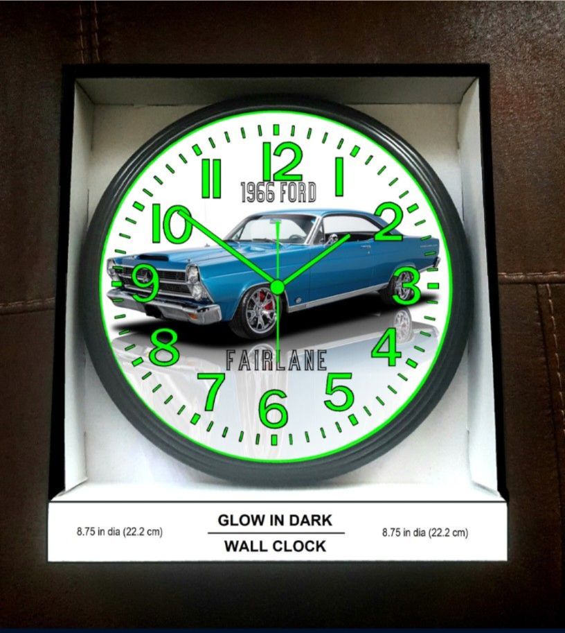 1966 Ford Fairlane Glow In The Dark Wall Clock New!