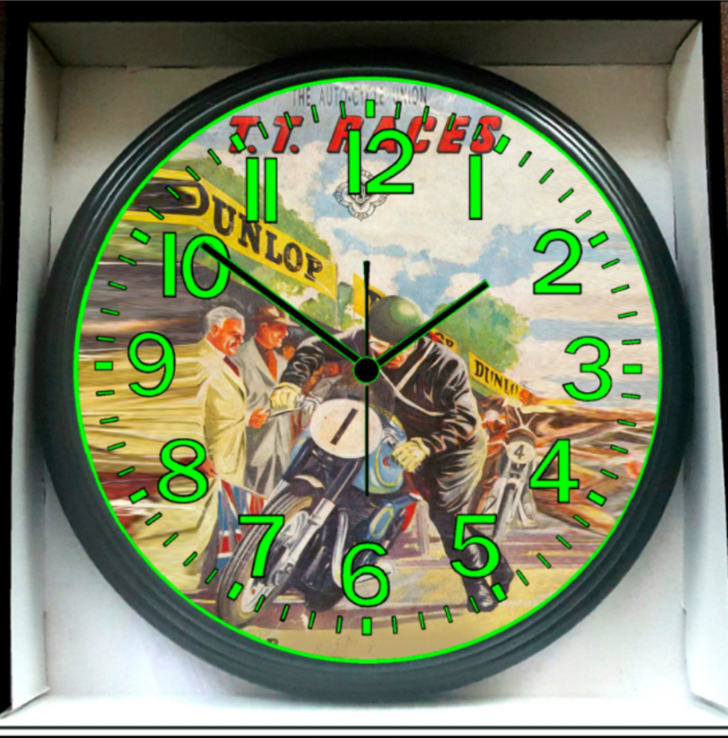 Dunlop Motorcycle Racing Glow In The Dark Wall Clock New!