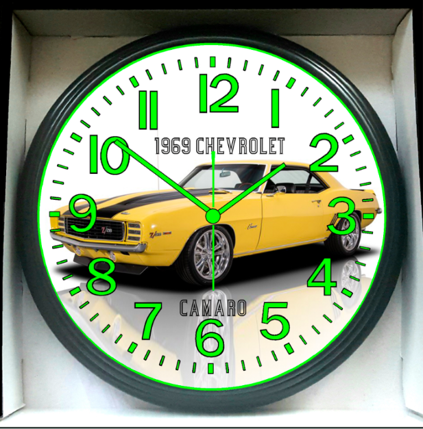 1969 Chevy Chevrolet Camaro Glow In The Dark Wall Clock New!