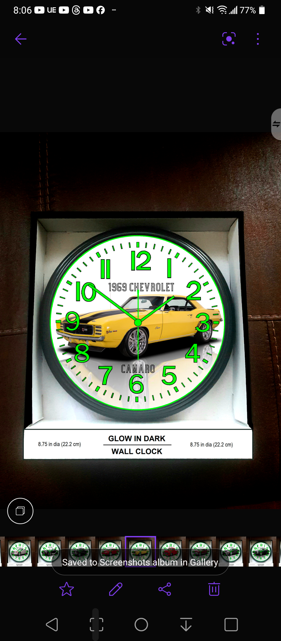 1969 Chevy Chevrolet Camaro Glow In The Dark Wall Clock New!