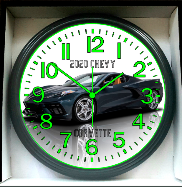 2020 Chevy Chevrolet Corvette Glow In The Dark Wall Clock New!