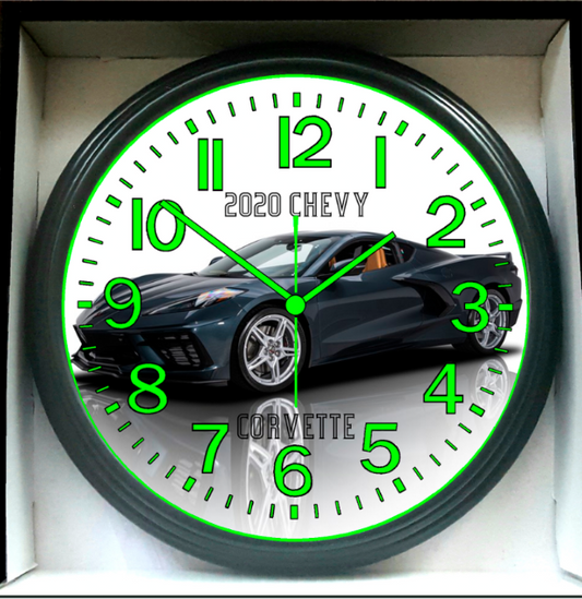2020 Chevy Chevrolet Corvette Glow In The Dark Wall Clock New!