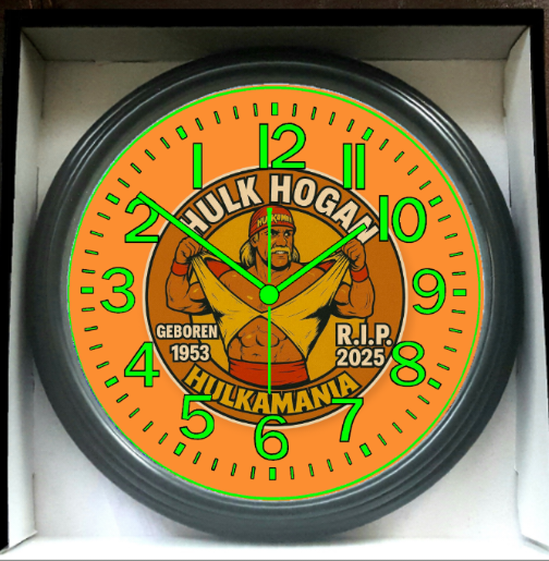 WWF Wrestling Hulk Hogan Hulkamania Glow-in-Dark Reverse Ticking Wall Clock New!