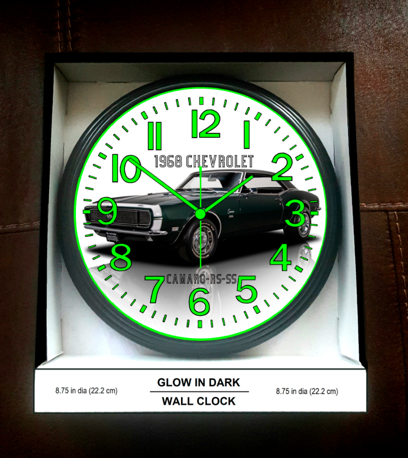 1968 Chevy Chevrolet Camaro RS SS Glow In The Dark Wall Clock New!