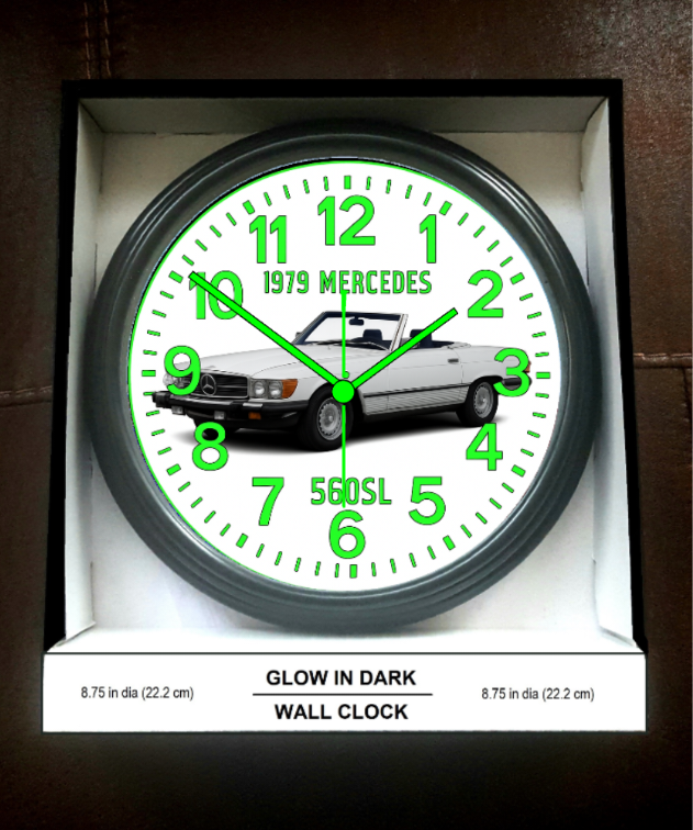 Clock 1979 Mercedes 560SL White Glow In The Dark New!