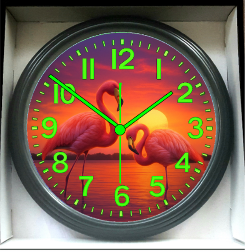 Flamingo Sunset Paradise Glow in the Dark Wall Clock New!