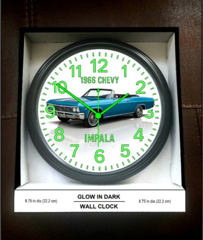 1966 Impala Chevy Chevrolet Impala Convertible Glow In The Dark Wall Clock New!
