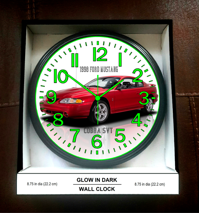 1999 Ford Mustang Cobra Glow In The Dark Wall Clock New!