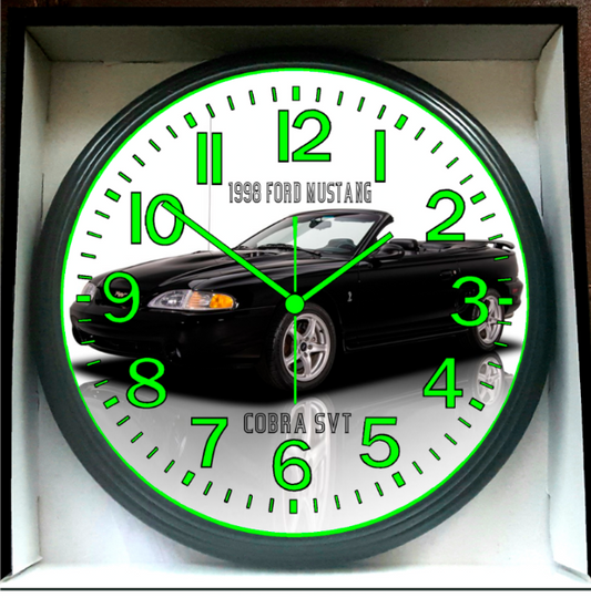 1998 Ford Mustang Cobra Glow In The Dark Wall Clock New!