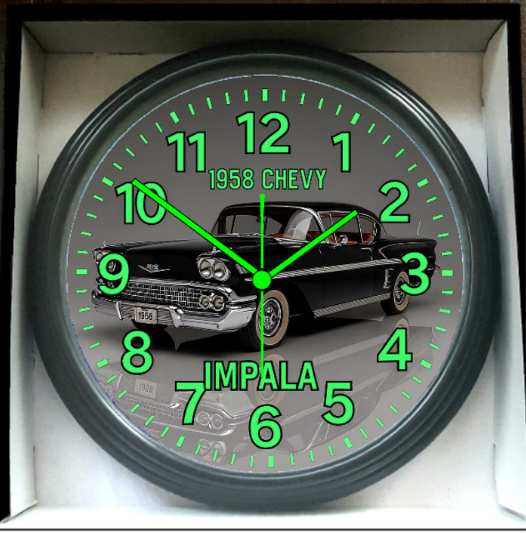 1958 Chevy Chevrolet Impala Glow In The Dark Wall Clock New!