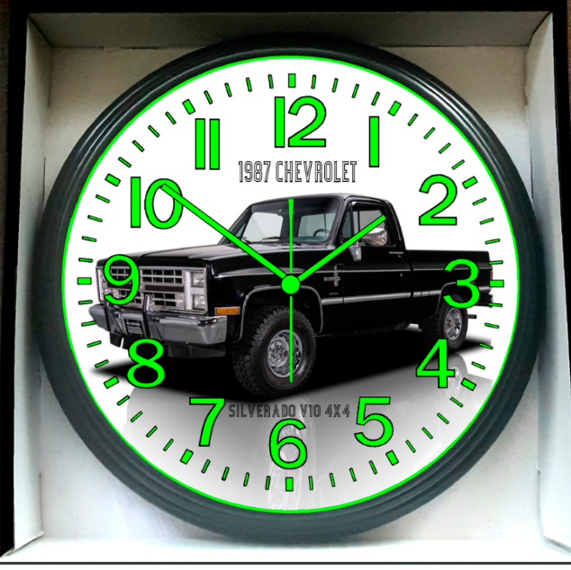 1987 Chevy Chevrolet 4x4 Silverado Short Bed Glow In The Dark Wall Clock New!