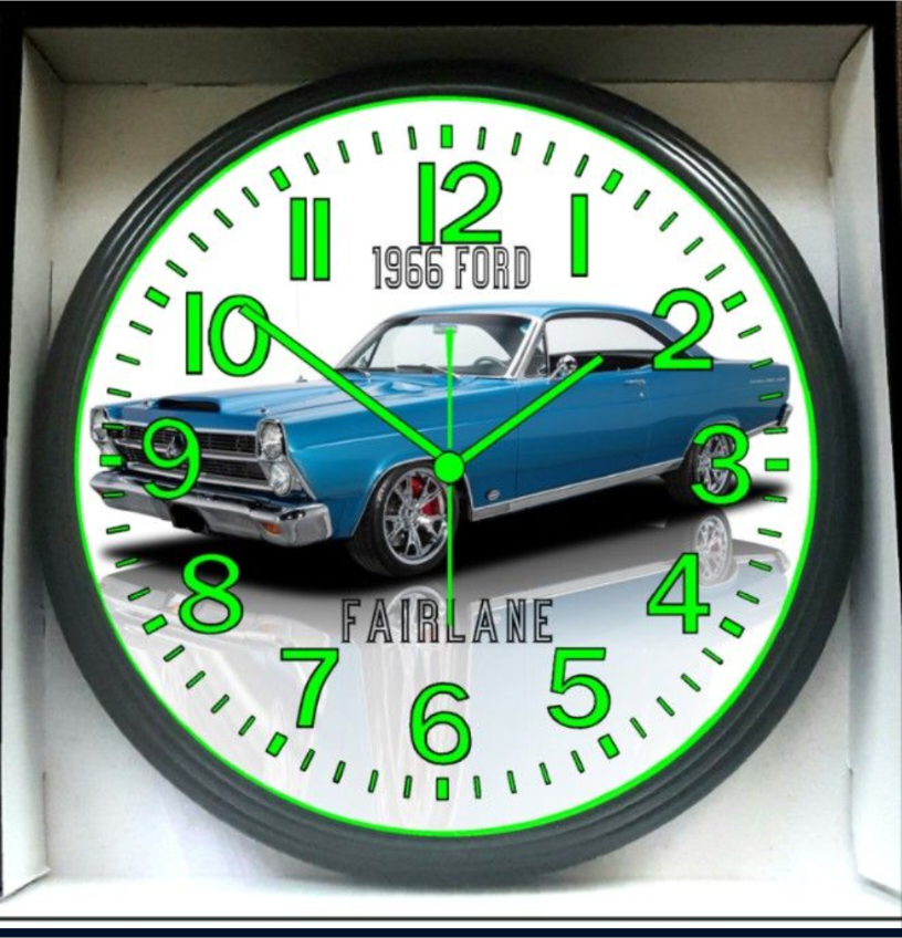 1966 Ford Fairlane Glow In The Dark Wall Clock New!