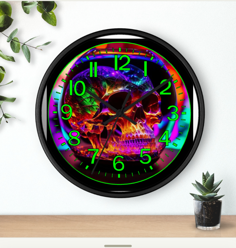 Skull Blacklight Glow In The Dark Wall Clock New!