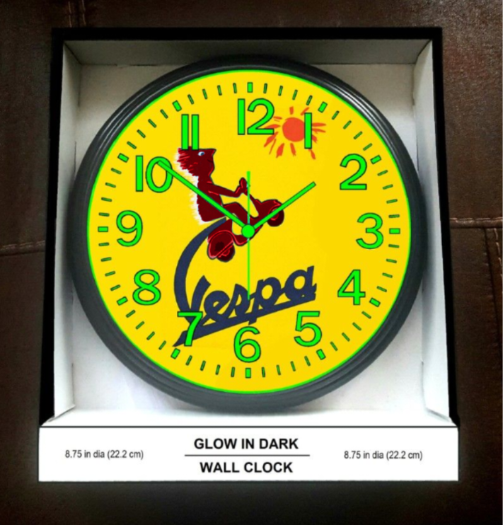 Vespa Scooter Motorcycle Shop Garage Glow In The Dark Wall Clock New!