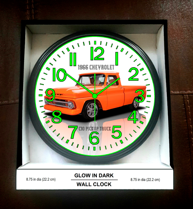 1966 Chevy Chevrolet C10 Pick Up Truck Glow In The Dark Wall Clock New!