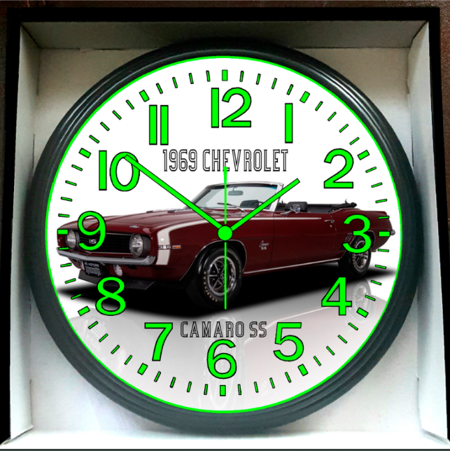 1969 Chevy Chevrolet Camaro SS Glow In The Dark Wall Clock New!
