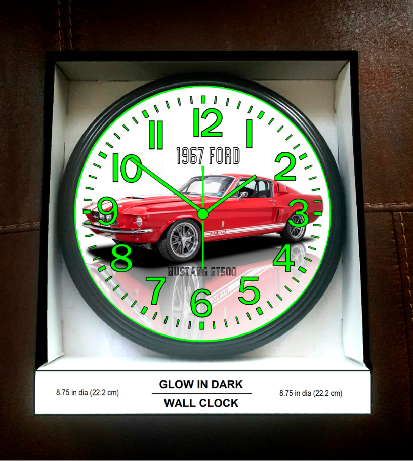 1967 Ford Mustang GT500 Glow In The Dark Wall Clock New!