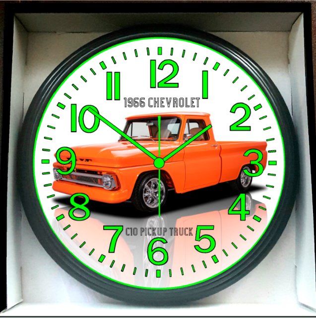1966 Chevy Chevrolet C10 Pick Up Truck Glow In The Dark Wall Clock New!