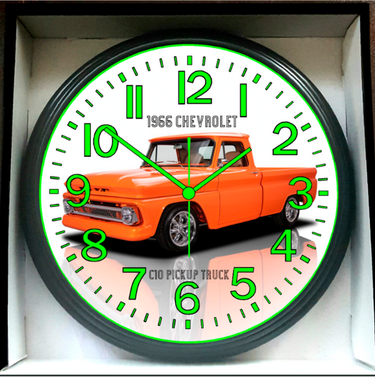 1966 Chevy Chevrolet C10 Pick Up Truck Glow In The Dark Wall Clock New!