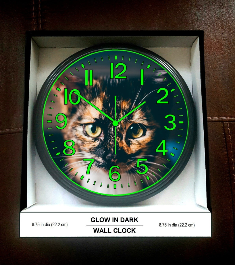 Cat Glow in the Dark Wall Clock Living room pet Wall Clock