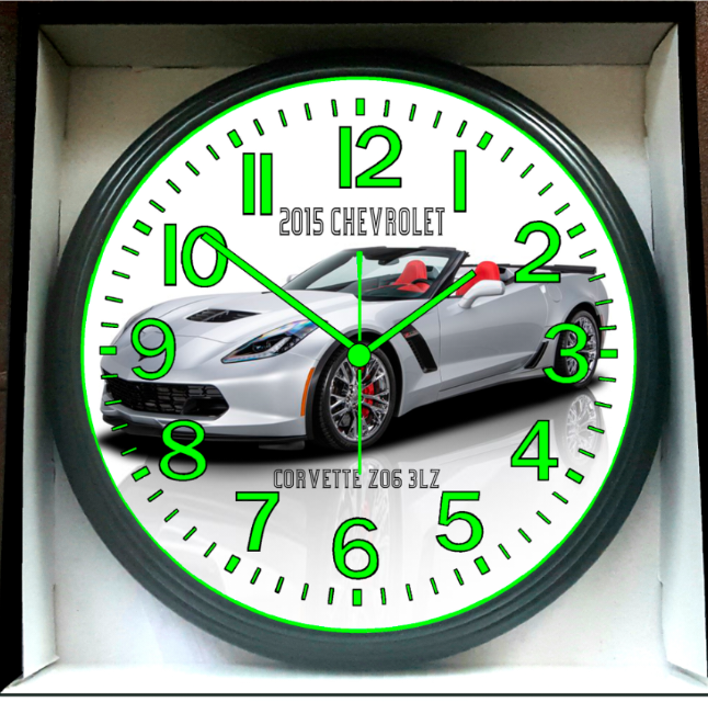 2015 Chevrolet Corvette Chevy Glow On The Dark Wall Clock New!