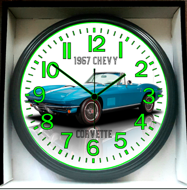 1967 Chevy Chevrolet Corvette Glow In The Dark Wall Clock New!