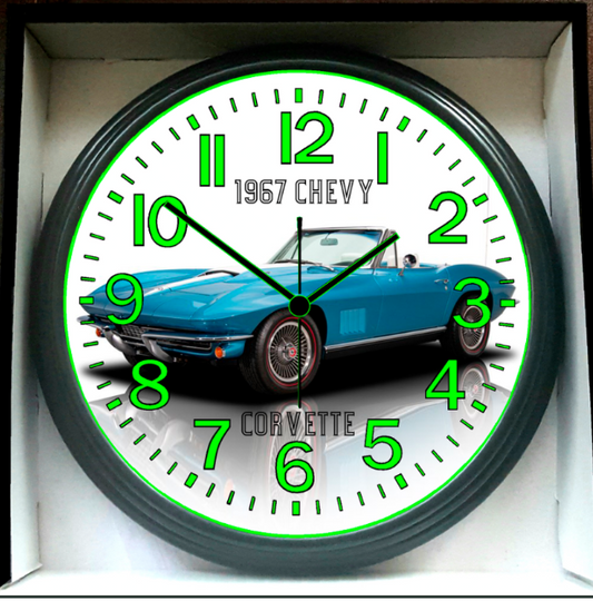 1967 Chevy Chevrolet Corvette Glow In The Dark Wall Clock New!
