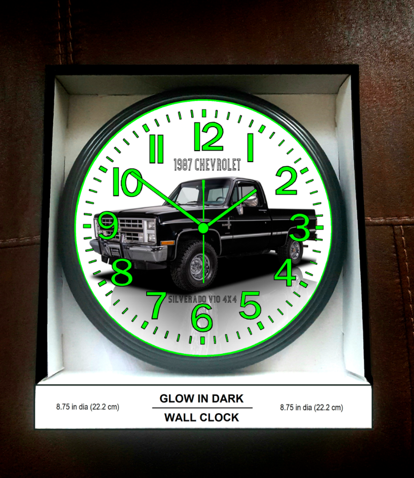 1987 Chevy Chevrolet 4x4 Silverado Short Bed Glow In The Dark Wall Clock New!